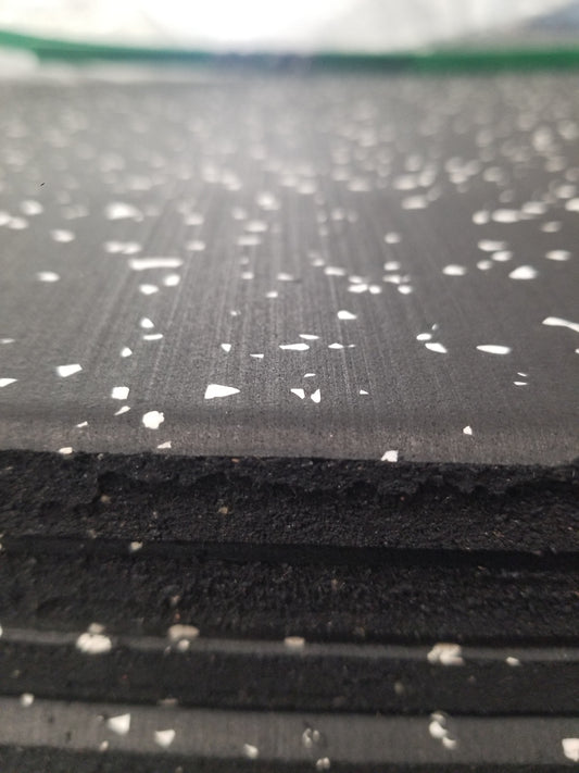 IC-RBGF 1M X 1M Premium EPDM Gym Black Rubber Flooring with White Fleck